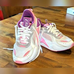 Puma RS-X Running Sneakers Pink White Gray Purple Sz 4C Kids EUC
